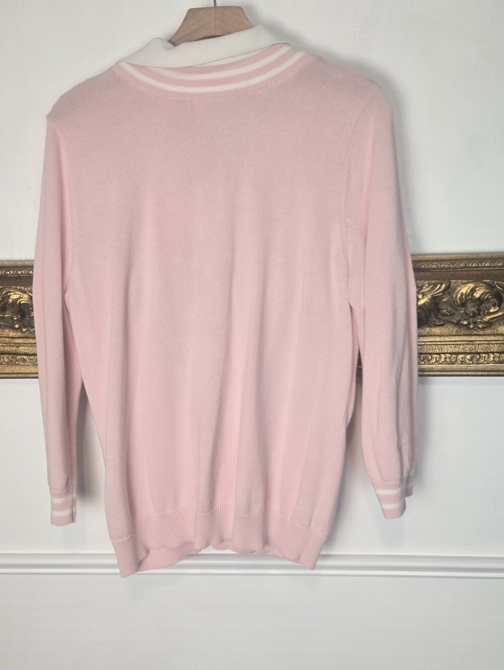 Ralph Lauren Logo Preppy 100% Cotton Pink Collared V-Neck Sweater Size Large - Picture 4 of 4